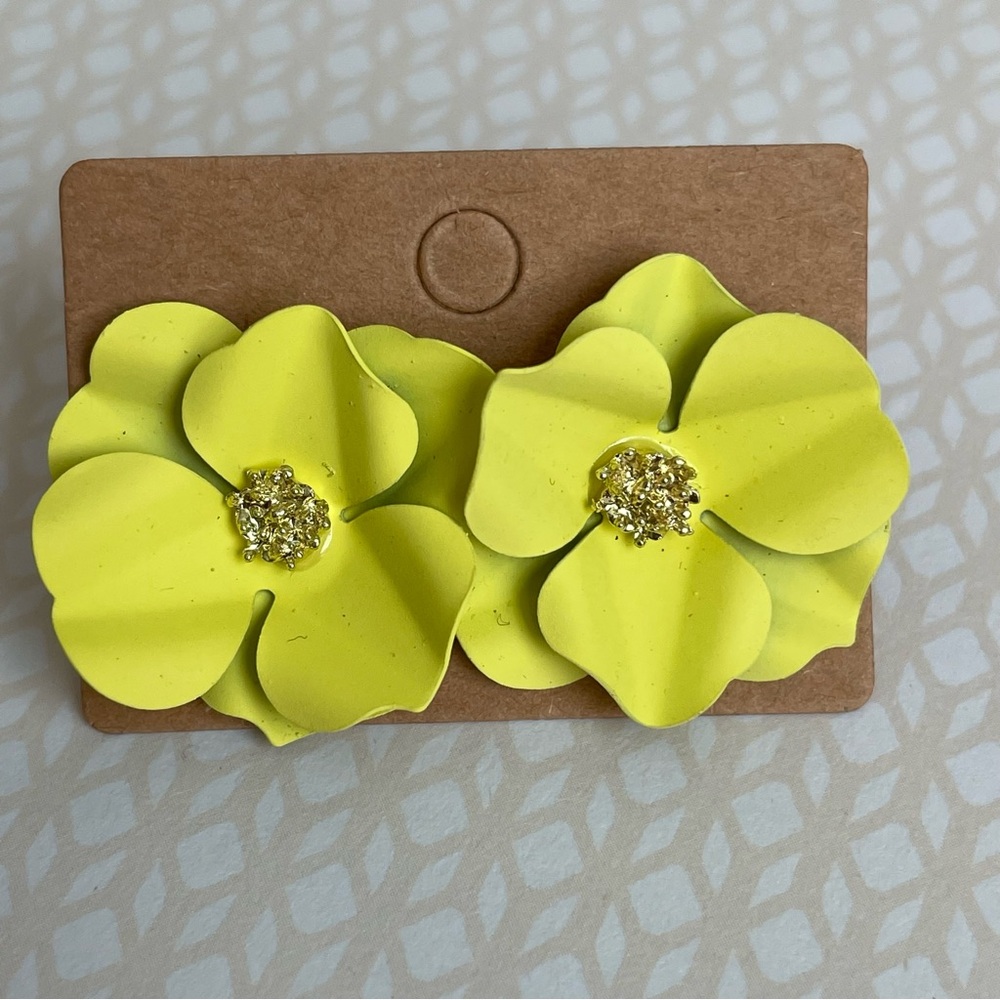 Yellow Flower Statement Pierced Earrings